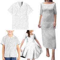 Samoan DNA Art Tattoo Family Matching Puletasi and Hawaiian Shirt Polynesian Pattern All White