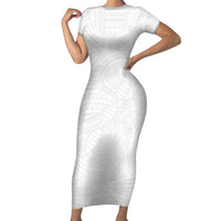 Samoan DNA Art Tattoo Family Matching Short Sleeve Bodycon Dress and Hawaiian Shirt Polynesian Pattern All White