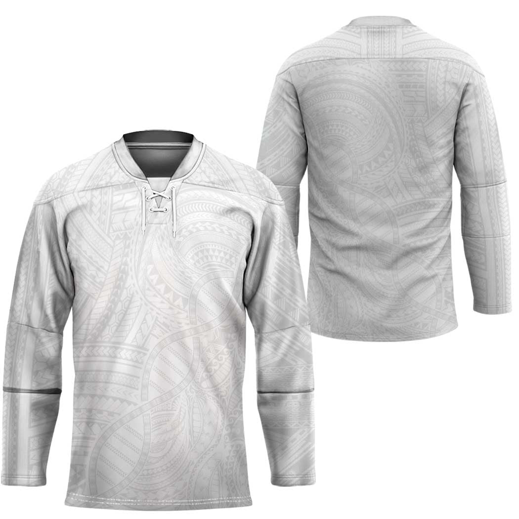Samoan DNA Art Tattoo Hockey Jersey Polynesian Pattern All White
