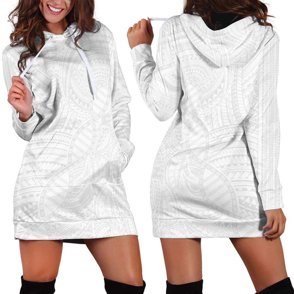 Samoan DNA Art Tattoo Hoodie Dress Polynesian Pattern All White