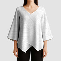Samoan DNA Art Tattoo Kimono Sleeve Blouse Polynesian Pattern All White