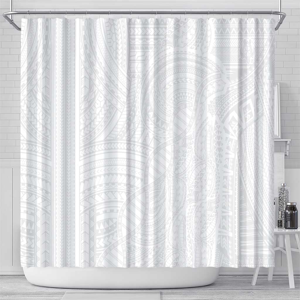 Samoan DNA Art Tattoo Shower Curtain Polynesian Pattern All White