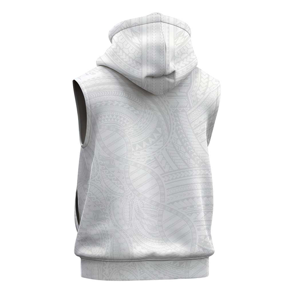Samoan DNA Art Tattoo Sleeveless Hoodie Polynesian Pattern All White