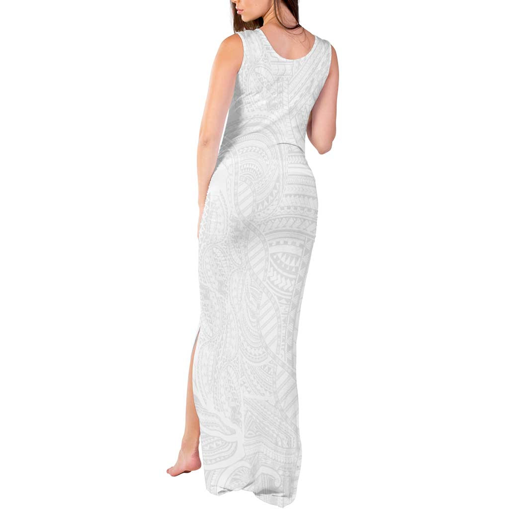Samoan DNA Art Tattoo Tank Maxi Dress Polynesian Pattern All White