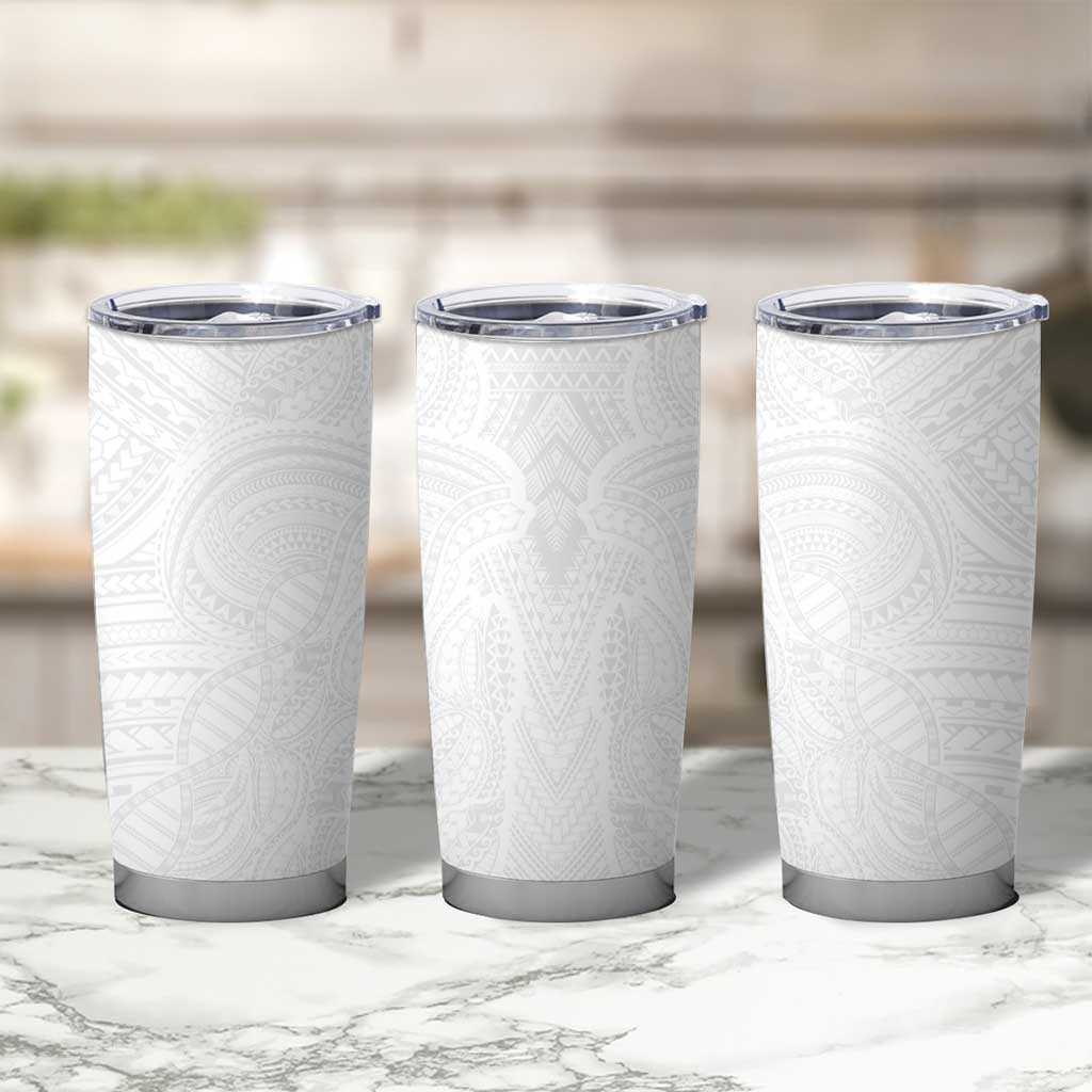 Samoan DNA Art Tattoo Tumbler Cup Polynesian Pattern All White