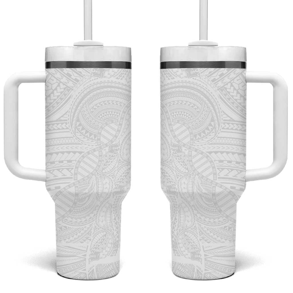 Samoan DNA Art Tattoo Tumbler With Handle Polynesian Pattern All White