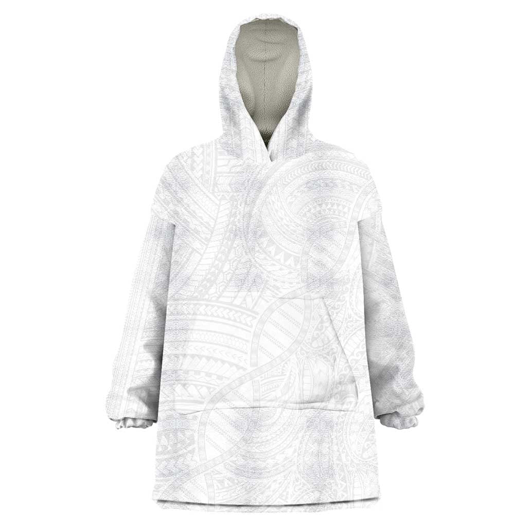 Samoan DNA Art Tattoo Wearable Blanket Hoodie Polynesian Pattern All White