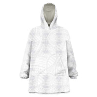 Samoan DNA Art Tattoo Wearable Blanket Hoodie Polynesian Pattern All White