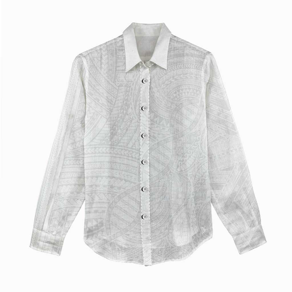 Samoan DNA Art Tattoo Women Casual Shirt Polynesian Pattern All White