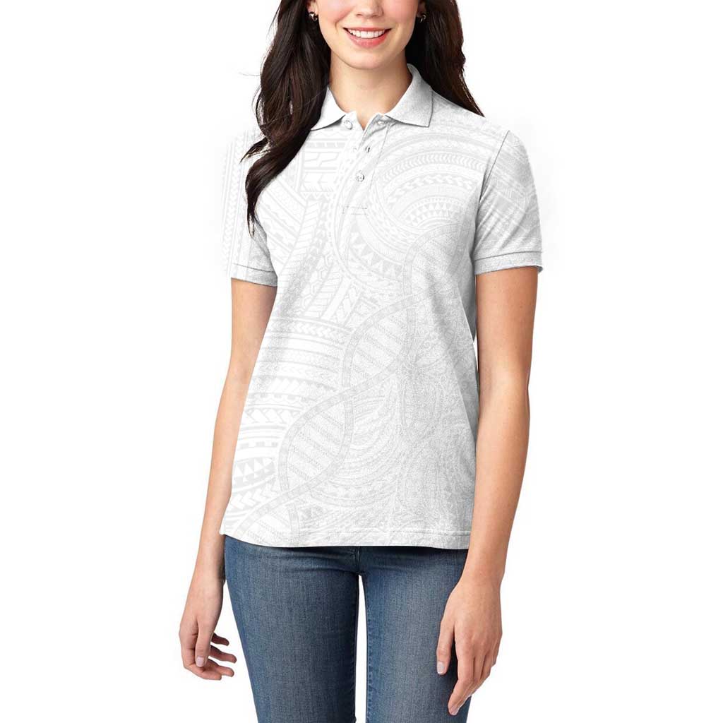 Samoan DNA Art Tattoo Women Polo Shirt Polynesian Pattern All White
