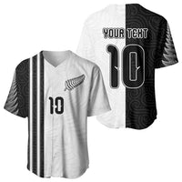 Custom New Zealand Football Baseball Jersey Silver Fern and Maori Tribal Black White Half Sporty Style LT03 - Polynesian Pride