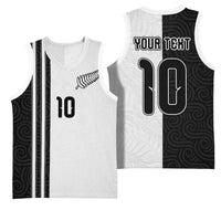 Custom New Zealand Football Basketball Jersey Silver Fern and Maori Tribal Black White Half Sporty Style LT03 - Polynesian Pride