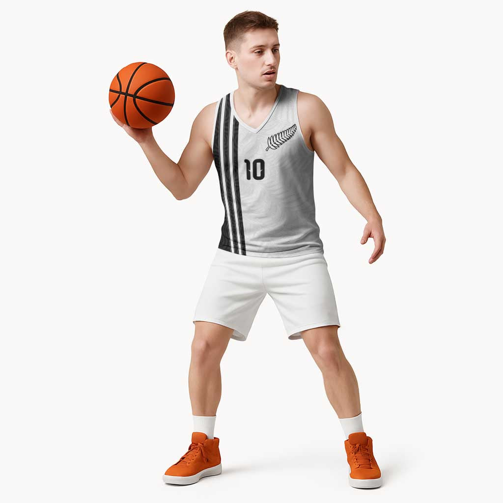 Custom New Zealand Football Basketball Jersey Silver Fern and Maori Tribal Black White Half Sporty Style LT03 - Polynesian Pride