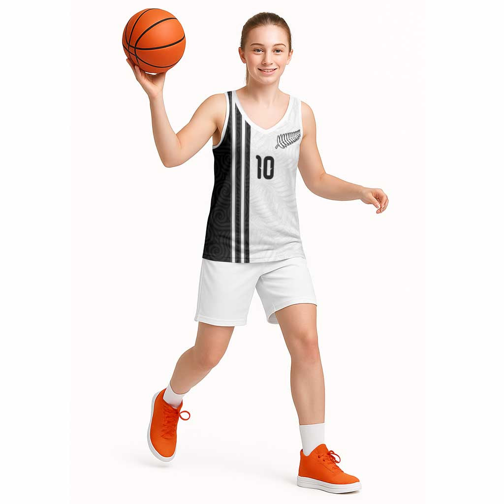 Custom New Zealand Football Basketball Jersey Silver Fern and Maori Tribal Black White Half Sporty Style LT03 - Polynesian Pride
