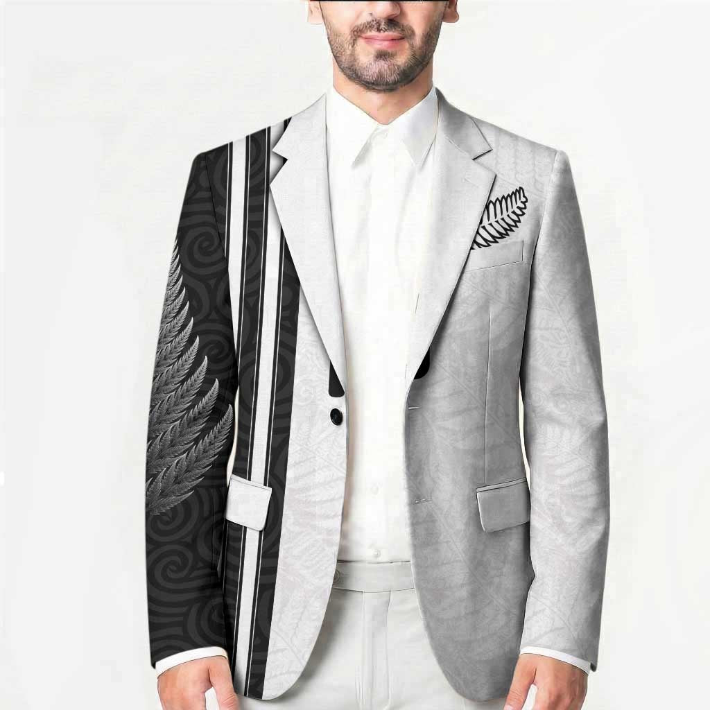 Custom New Zealand Football Blazer Silver Fern and Maori Tribal Black White Half Sporty Style LT03 - Polynesian Pride
