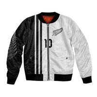 Custom New Zealand Football Bomber Jacket Silver Fern and Maori Tribal Black White Half Sporty Style LT03 Unisex Multicolor - Polynesian Pride