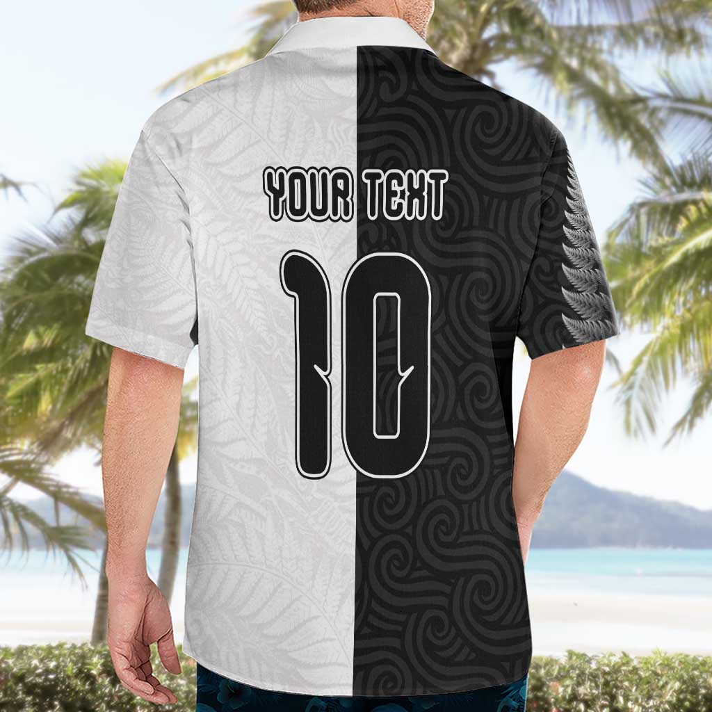 Custom New Zealand Football Hawaiian Shirt Silver Fern and Maori Tribal Black White Half Sporty Style LT03 - Polynesian Pride