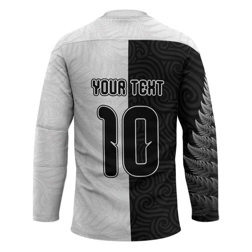 Custom New Zealand Football Hockey Jersey Silver Fern and Maori Tribal Black White Half Sporty Style LT03 - Polynesian Pride