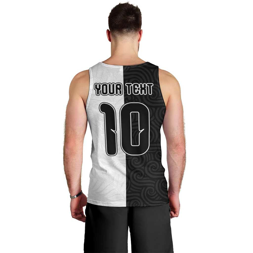 Custom New Zealand Football Men Tank Top Silver Fern and Maori Tribal Black White Half Sporty Style LT03 - Polynesian Pride