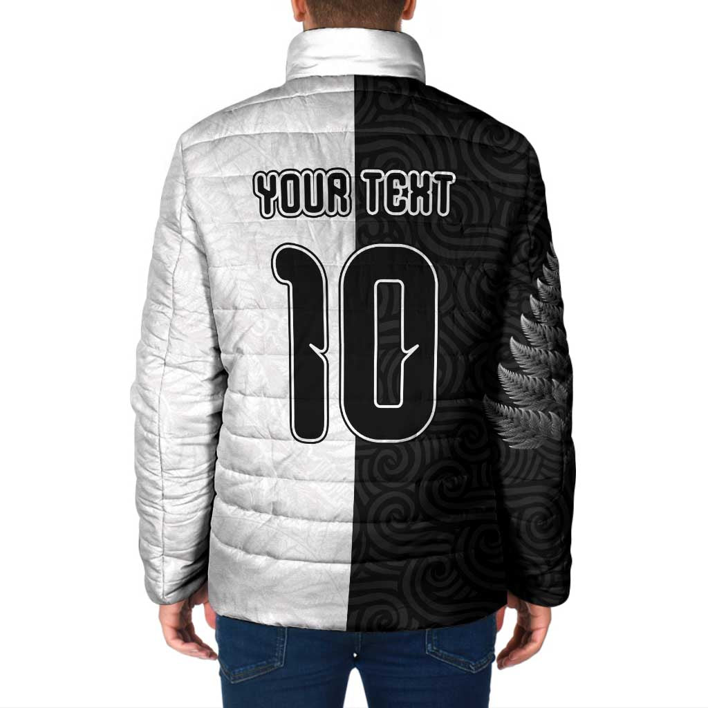 Custom New Zealand Football Padded Jacket Silver Fern and Maori Tribal Black White Half Sporty Style LT03 - Polynesian Pride