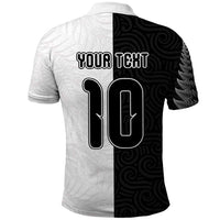 Custom New Zealand Football Polo Shirt Silver Fern and Maori Tribal Black White Half Sporty Style LT03 - Polynesian Pride