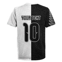 Custom New Zealand Football Rugby Jersey Silver Fern and Maori Tribal Black White Half Sporty Style LT03 - Polynesian Pride