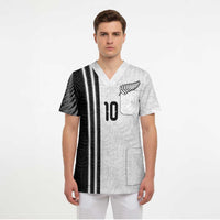 Custom New Zealand Football Scrub Top Silver Fern and Maori Tribal Black White Half Sporty Style LT03 - Polynesian Pride