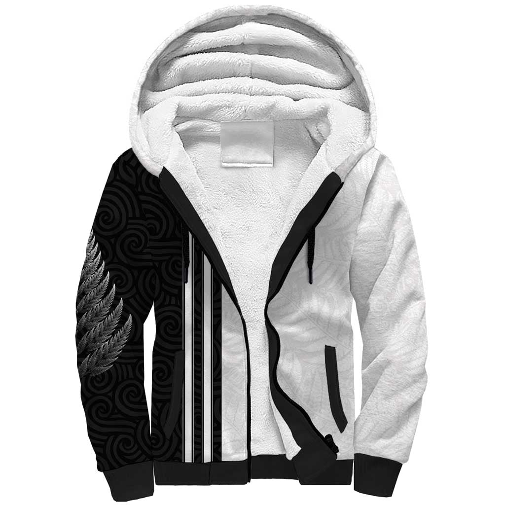 Custom New Zealand Football Sherpa Hoodie Silver Fern and Maori Tribal Black White Half Sporty Style LT03 Unisex Multicolor - Polynesian Pride