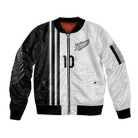Custom New Zealand Football Sleeve Zip Bomber Jacket Silver Fern and Maori Tribal Black White Half Sporty Style LT03 Unisex Multicolor - Polynesian Pride