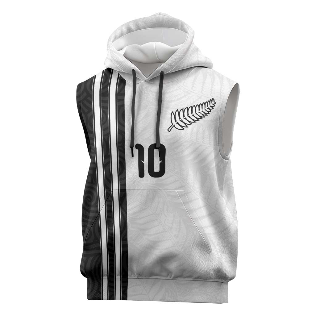 Custom New Zealand Football Sleeveless Hoodie Silver Fern and Maori Tribal Black White Half Sporty Style LT03 Multicolor - Polynesian Pride
