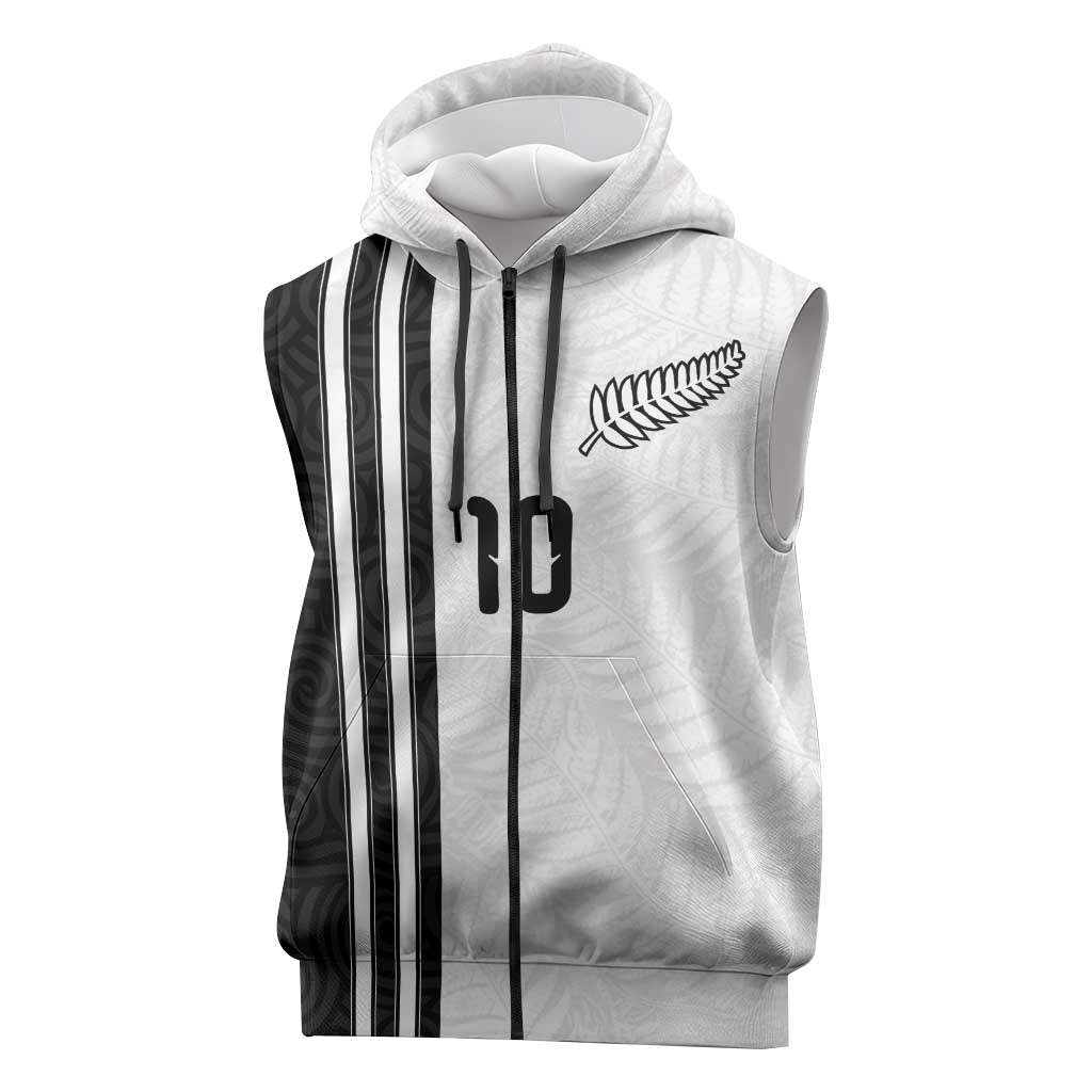 Custom New Zealand Football Sleeveless Zip Hoodie Silver Fern and Maori Tribal Black White Half Sporty Style LT03 Multicolor - Polynesian Pride