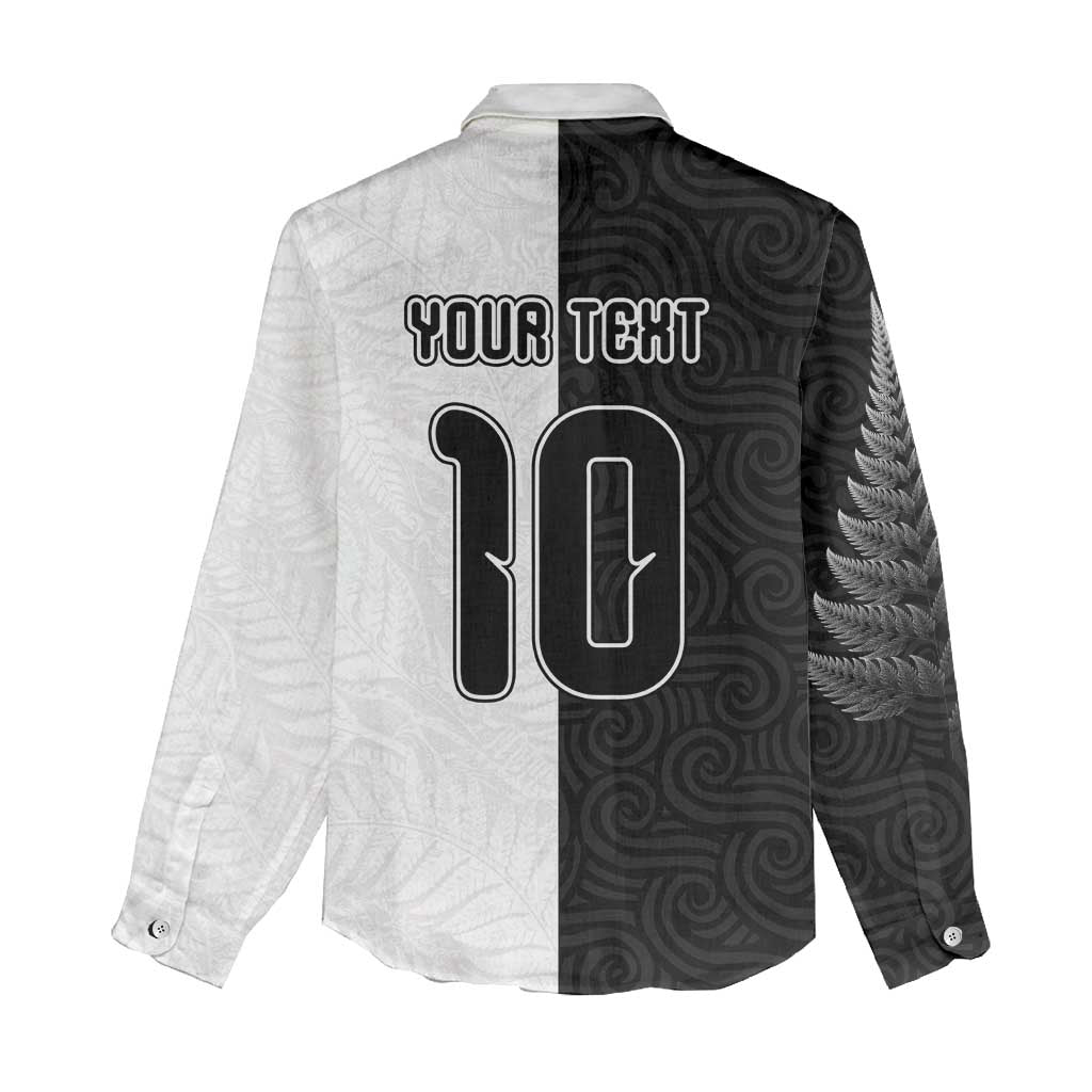 Custom New Zealand Football Women Casual Shirt Silver Fern and Maori Tribal Black White Half Sporty Style LT03 - Polynesian Pride