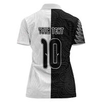 Custom New Zealand Football Women Polo Shirt Silver Fern and Maori Tribal Black White Half Sporty Style LT03 - Polynesian Pride