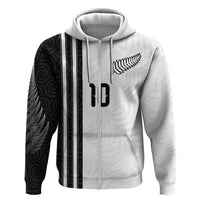 Custom New Zealand Football Zip Hoodie Silver Fern and Maori Tribal Black White Half Sporty Style LT03 Zip Hoodie Multicolor - Polynesian Pride