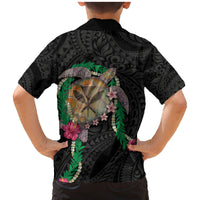 Hawaii Pikake and Maile Lei Family Matching Mermaid Dress and Hawaiian Shirt Honu Polynesian Pattern Black Color LT03 - Polynesian Pride