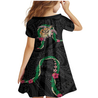 Hawaii Pikake and Maile Lei Family Matching Mermaid Dress and Hawaiian Shirt Honu Polynesian Pattern Black Color LT03 - Polynesian Pride