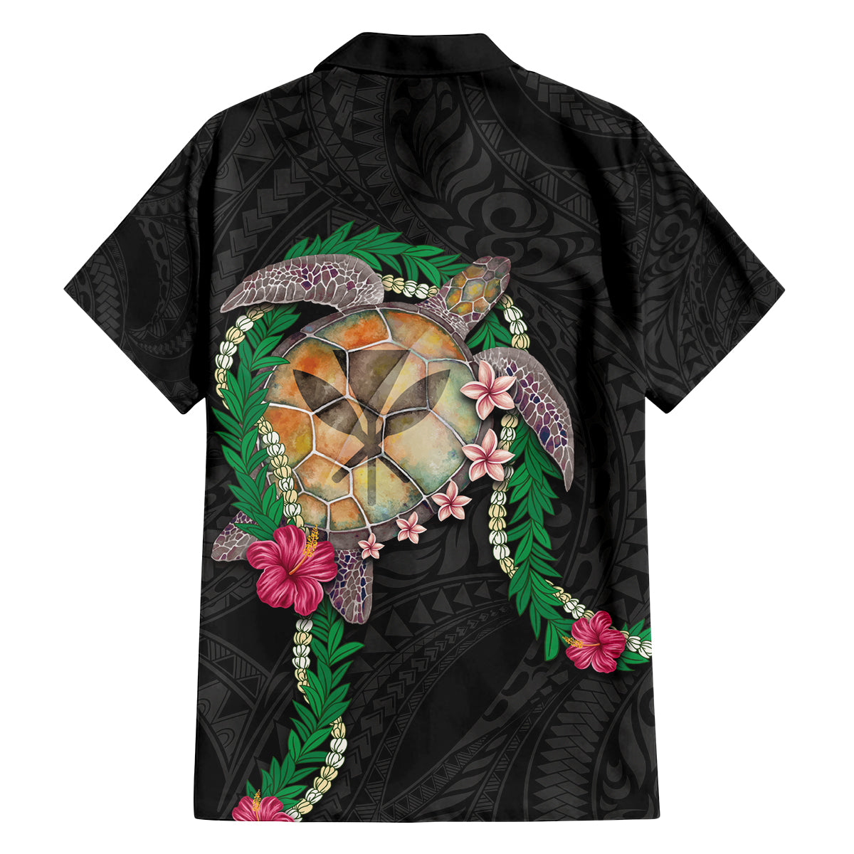 Hawaii Pikake and Maile Lei Family Matching Off The Shoulder Long Sleeve Dress and Hawaiian Shirt Honu Polynesian Pattern Black Color LT03 - Polynesian Pride