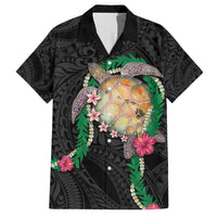 Hawaii Pikake and Maile Lei Family Matching Short Sleeve Bodycon Dress and Hawaiian Shirt Honu Polynesian Pattern Black Color LT03 Dad's Shirt - Short Sleeve Black - Polynesian Pride