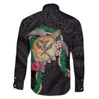 Hawaii Pikake and Maile Lei Family Matching Short Sleeve Bodycon Dress and Hawaiian Shirt Honu Polynesian Pattern Black Color LT03 - Polynesian Pride