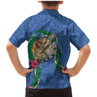 Hawaii Pikake and Maile Lei Family Matching Mermaid Dress and Hawaiian Shirt Honu Polynesian Pattern Blue Color LT03 - Polynesian Pride