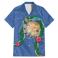 Hawaii Pikake and Maile Lei Family Matching Mermaid Dress and Hawaiian Shirt Honu Polynesian Pattern Blue Color LT03 Dad's Shirt - Short Sleeve Blue - Polynesian Pride