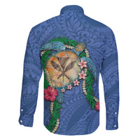 Hawaii Pikake and Maile Lei Family Matching Mermaid Dress and Hawaiian Shirt Honu Polynesian Pattern Blue Color LT03 - Polynesian Pride