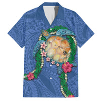 Hawaii Pikake and Maile Lei Family Matching Off The Shoulder Long Sleeve Dress and Hawaiian Shirt Honu Polynesian Pattern Blue Color LT03 Dad's Shirt - Short Sleeve Blue - Polynesian Pride