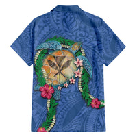 Hawaii Pikake and Maile Lei Family Matching Off The Shoulder Long Sleeve Dress and Hawaiian Shirt Honu Polynesian Pattern Blue Color LT03 - Polynesian Pride