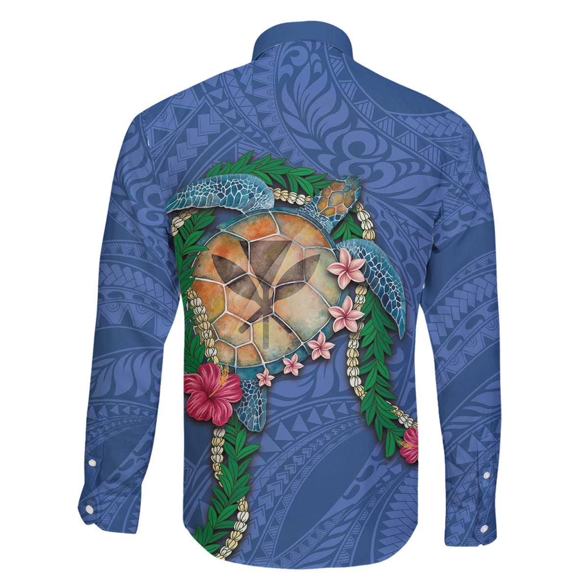 Hawaii Pikake and Maile Lei Family Matching Off The Shoulder Long Sleeve Dress and Hawaiian Shirt Honu Polynesian Pattern Blue Color LT03 - Polynesian Pride