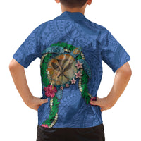 Hawaii Pikake and Maile Lei Family Matching Off Shoulder Maxi Dress and Hawaiian Shirt Honu Polynesian Pattern Blue Color