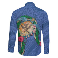 Hawaii Pikake and Maile Lei Family Matching Short Sleeve Bodycon Dress and Hawaiian Shirt Honu Polynesian Pattern Blue Color LT03 - Polynesian Pride
