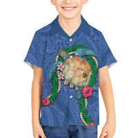 Hawaii Pikake and Maile Lei Family Matching Short Sleeve Bodycon Dress and Hawaiian Shirt Honu Polynesian Pattern Blue Color LT03 Son's Shirt Blue - Polynesian Pride