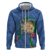 Hawaii Pikake and Maile Lei Hoodie Honu Polynesian Pattern Blue Color