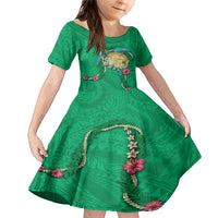 Hawaii Pikake and Maile Lei Family Matching Mermaid Dress and Hawaiian Shirt Honu Polynesian Pattern Green Color LT03 Daughter's Dress Green - Polynesian Pride